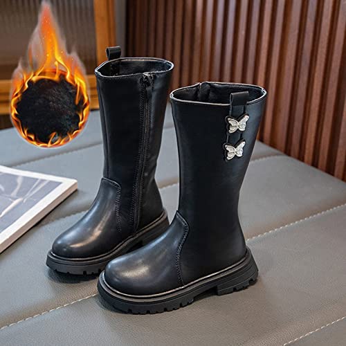 Girls Mid Calf Riding Boots PU Leather Solid Zipper Waterproof Rain Shoes Punk Goth Lug Sole Knee High Riding Boots2