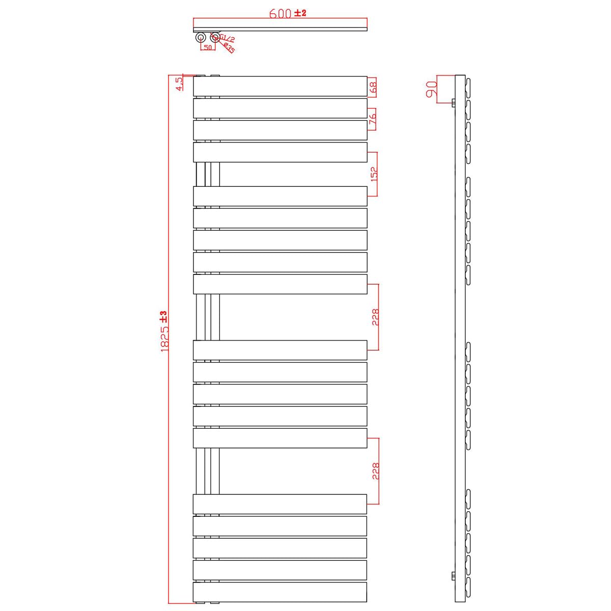 Badheizkörper Elektrisch mit Thermostat 1800x600mm, Weiß Handtuchheizkörper Elektrisch Flach Design Handtuchtrockner Seitenanschluss mit Heizstab Timer Handtuchwärmer 1200W