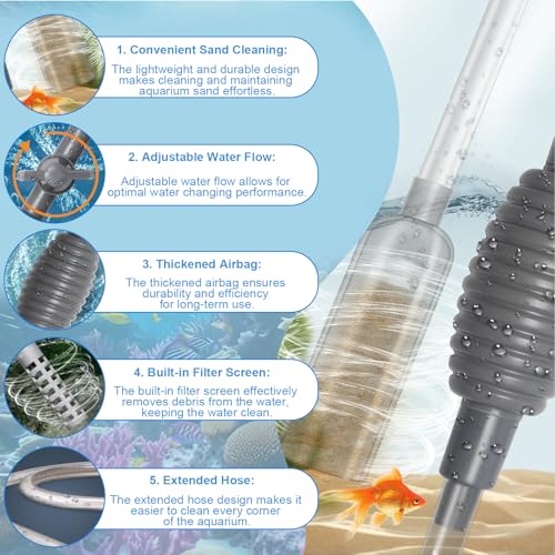 Image of Aquarium Fish Tank Cleaning Kit Tools with Scrapers Set, 7 in 1 Fish Tank Gravel Cleaner, 40ft Aquarium Siphon, Aquarium Vacuum Cleaning Tools for Water Changing, Cleaning Gravel & Sand