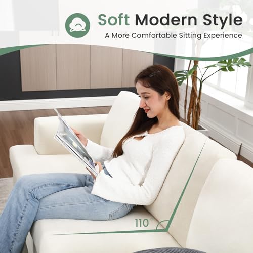 Fiona's magic Loveseat Sofa and 3-Seat Sofa with Ottoman, 2 Piece Set Comfy Couch with Extra Deep Seats, Modern Sofa- Sofa Couch for Living Room Apartment Lounge, White Chenille 6 51zPuajX 9L. AC
