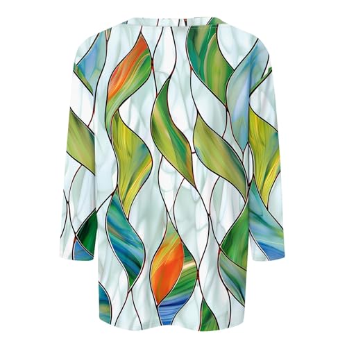 HTHLVMD Womens 3/4 Length Sleeve Tops 2025 Fall Fashion Floral Print Crewneck Causal Trendy Tunic Tops for Women
