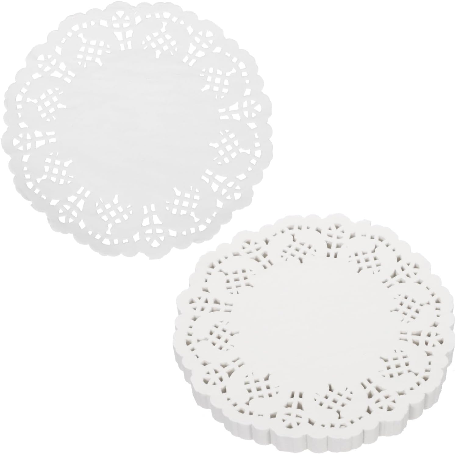 HARFINGTON 150pcs Lace Paper Doilies 14.5 Inch White Round Disposable Decorative Paper Placemats Hollow Flower Absorbing Papers for Cakes Desserts Food Decoration Wedding Birthday