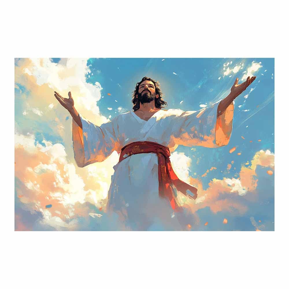 ZAMAEIU Jesus Canvas Wall Art Print Praying in thes Sky God Posters Catholic Artwork Trendy Living Room Home Bathroom Apartment Office Decor(white)-80x120cm Unframed