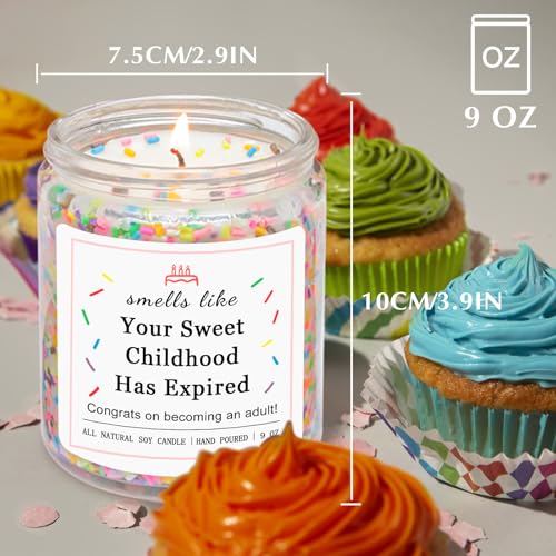 Image of Homsolver 18th Birthday Gifts for Girls, 18th Birthday Decorations Candles Gifts for 18 Year Old Girls, Your Childhood Has Expired Handmade Candles (Vanilla Birthday Cake Scent with Sprinkles)