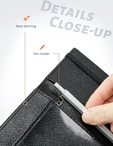 Image of Yarnic Checkbook Cover for Personal Checkbook, Checkbook Holder with Pen Holder & Built-in Clear Plastic Divider for Duplicate Checks (Black)