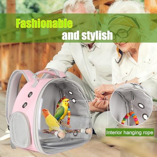 Image of Portable Parrot Travel Cage Carrier with Small Swing Toy&Cage Colorful Toys Set Small Bird Parakeet Bag with Standing Perch Bird Carry Transport Bag (Pink, Backpack /Swing)