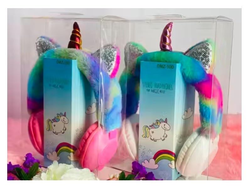 Image of ECLET Unicorn Kids Headphones for Girls Children Teens,Cute Cat Ear Wired Headphones w /Microphone Over On Ear Headset for School Birthday Xmas Unicorn Gift with Pouch