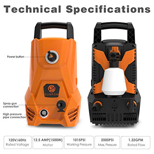 Electric Pressure Washer, Portable High Power Washer Machine 2000 Max PSI 1.32 GPM with 2 Nozzles, High Pressure Hoses, Detergent Tank, for Cleaning Homes, Cars, Decks, Driveways, Patios