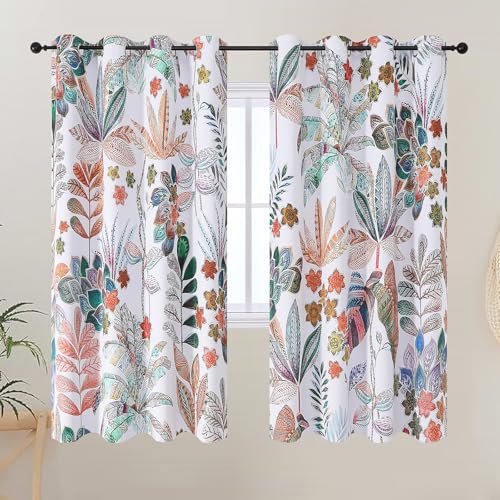 VEHEDE Rideaux occultants pour chambre à coucher - Colorés - Isolation thermique - Œillets imprimés - Motif feuilles - 160 x 132 cm (H x l)