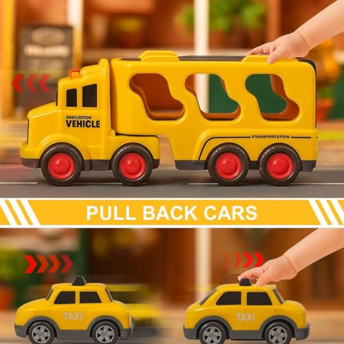 Image of Mini Explorer 5 in 1 Construction Carrier Trucks Toys for 2 3 4 5 Years Old Boys, Toddlers 2-4 Years with Crane, Mixer, Pushdozer and Excavator, Car Toys Birthdays Gift