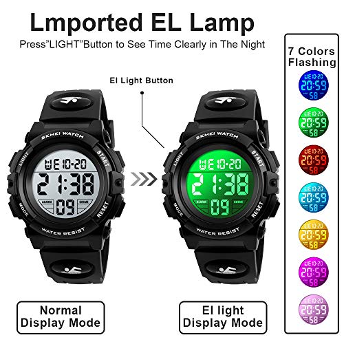 Relógio infantil masculino multifuncional 50M LED impermeável com alarme de pulso cronômetro 12H/24H