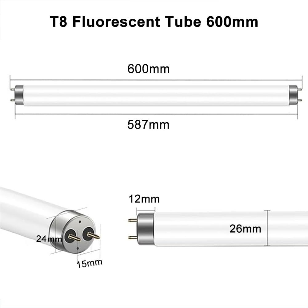 generico 2 Pezzi T8 Tubi Fluorescenti Da 600mm 18W, Attacco G13, T8 Bianco Freddo 6500K, Luce a Basso Consumo Energetico, Luce Di Emergenza a Risparmio Energetico, per Cucina, Bagno, Armadio, Garage