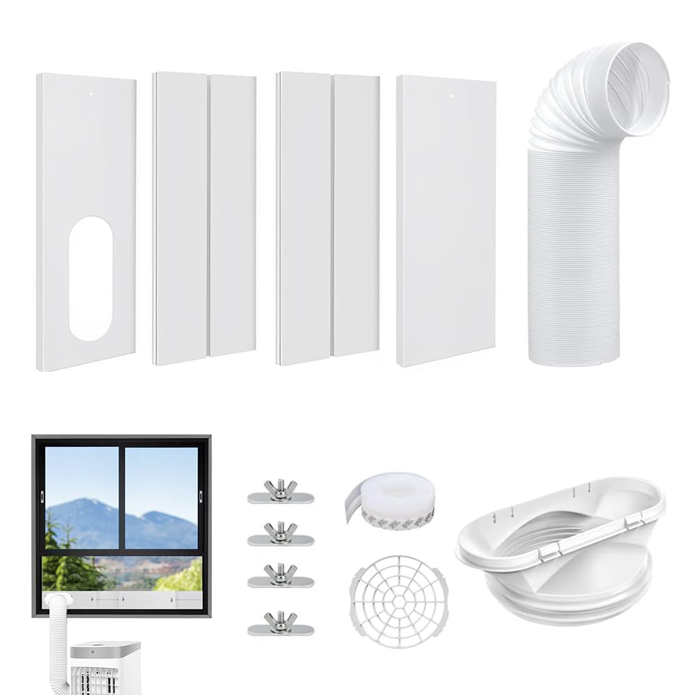 Condizionatore Portatile Kit Finestra, Guarnizione Finestra per Condizionatore per diametro con tubo flessibile di scarico del condizionatore d'aria di diametro 15cm, 43-140cm