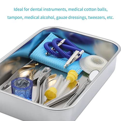 Medical Surgical Trays Stainless Steel Dental Instruments Tray Organizer Holder Sterilization Plate Trays Boxs With Lid & Handle Grip Large #TOP3