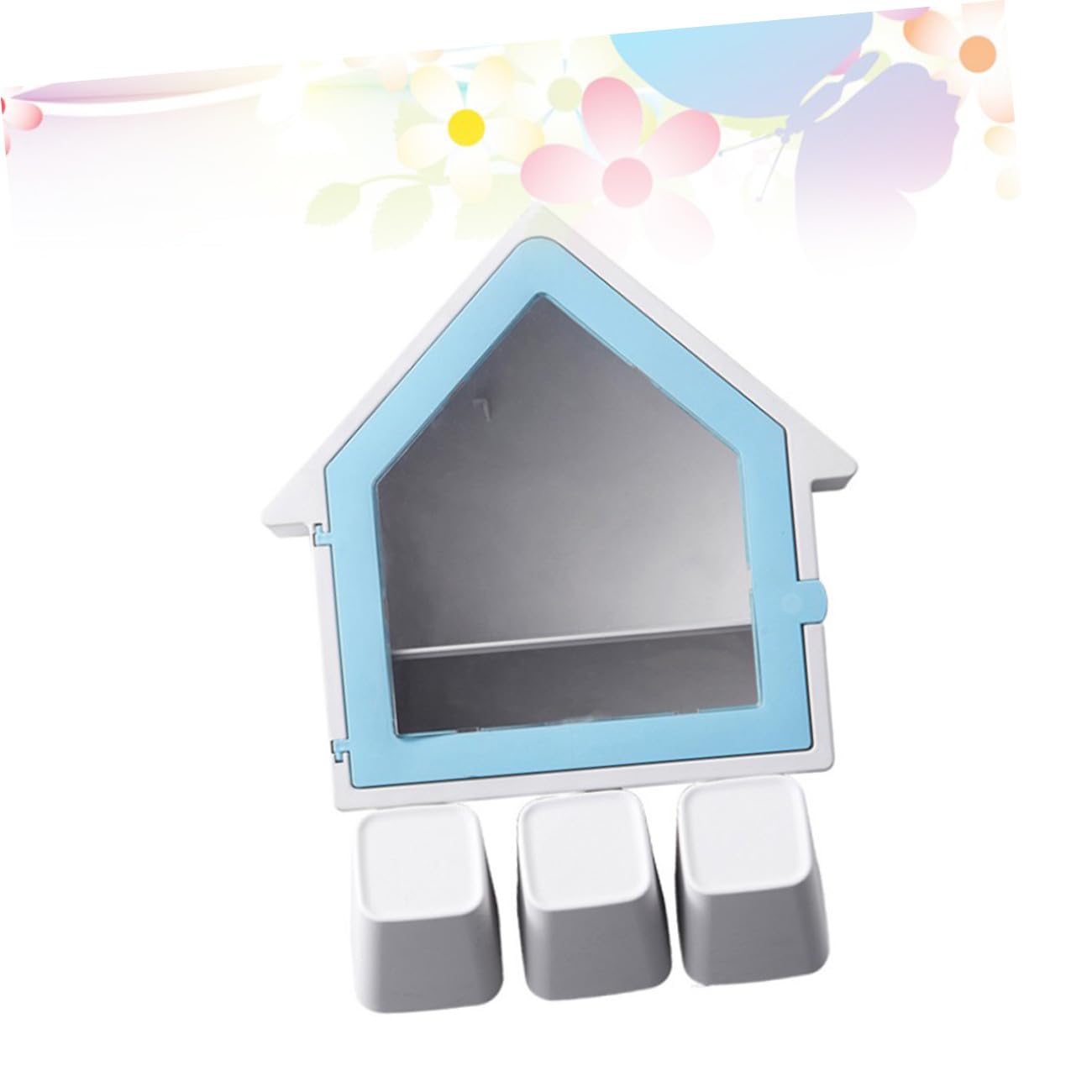 Portaspazzolini a Forma di Casa 34x27 Cm in Abs e Pp | Supporto Non Perforato, Due Spazzolini e Bicchiere, Struttura Drenante Blu