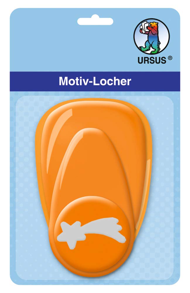 Ursus 19480068 Hole Punch with Lever Medium Comet Orange Punched Motif Approx. 25.4 mm Plastic with Metal Punch Suitable for Grammages of 160 220 g/m²