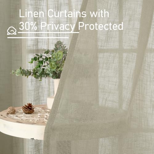 Image of LAMIT Sheer Linen Kitchen Curtains Over Sink 40 Inch Length, Oatmeal Bronze Grommet Window Drapes Light Filtering Neutral Boho Panels for Bathroom /Cafe, 2 Panels, 34 x 40 Inch