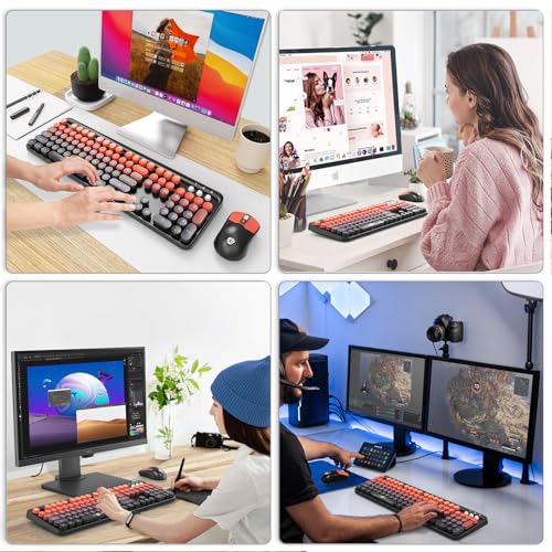 Image of FOPETT Wireless Keyboard and Mouse Combo, 104 Keys Full-Sized 2.4 GHz Round Keycap Colorful Keyboards, USB Receiver Plug and Play, for Windows, Mac, PC, Laptop, Desktop (BlackOrange)