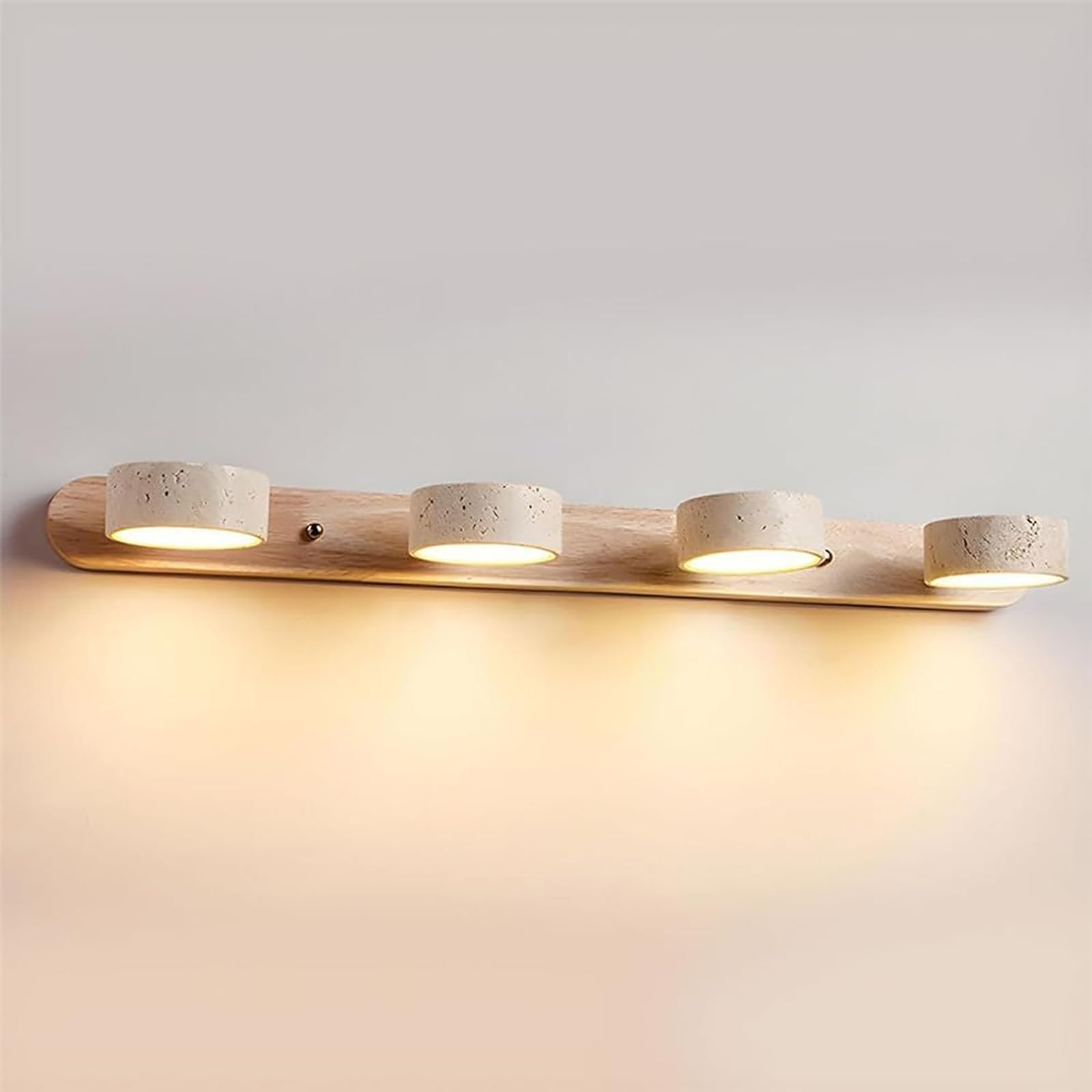 SMCCYYSD Farmhouse Vanity Light Fixture with Natural Wood and Travertine – Rotatable LED Bathroom Over Mirror, 2/3/4-Light Rustic Wall Sconce for Lighting,4 Lights,A