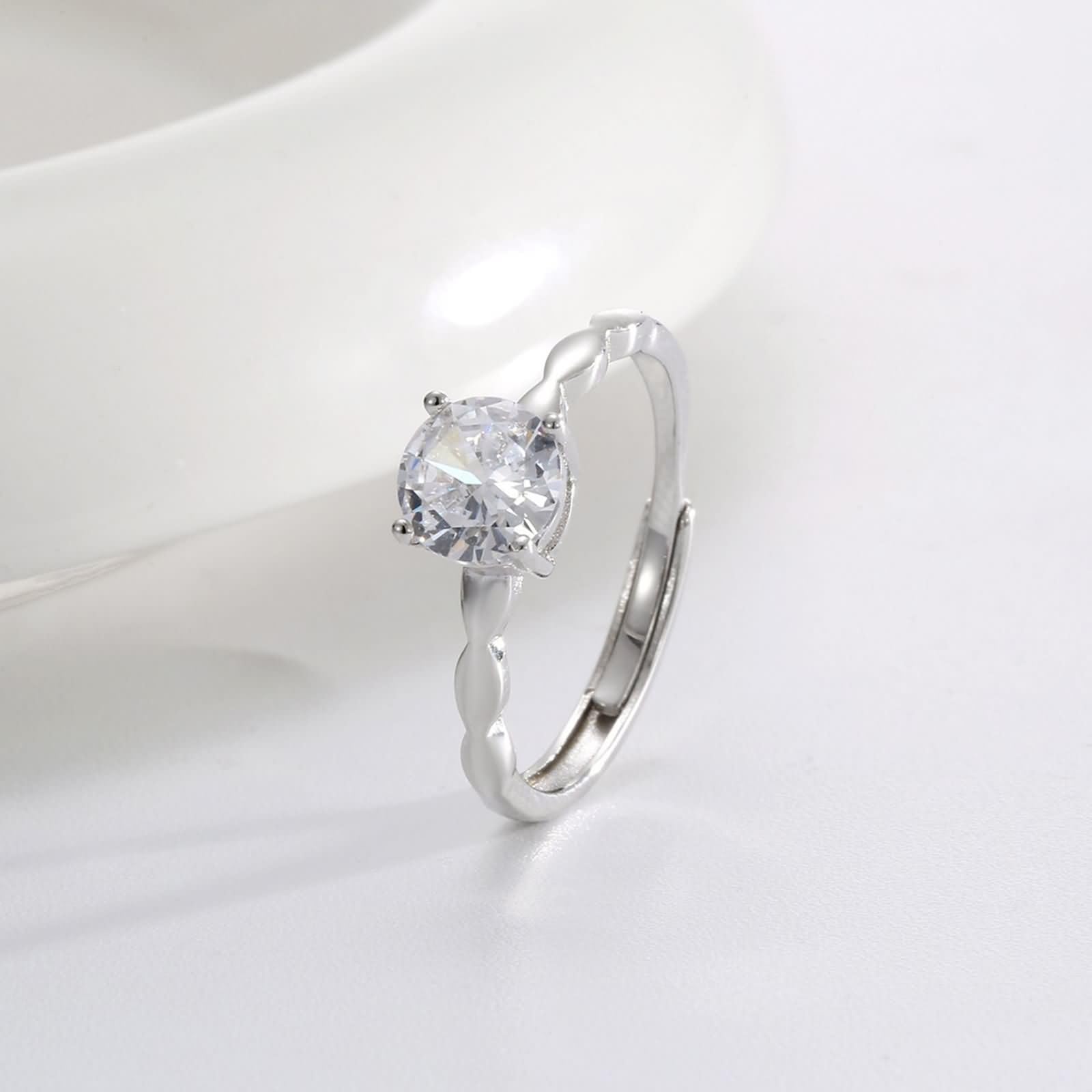 Anello Donna di Fidanzamento Oro Bianco 375/585/750,Solitario Rotondo con Moissanite Anello Donna Matrimonio Argento