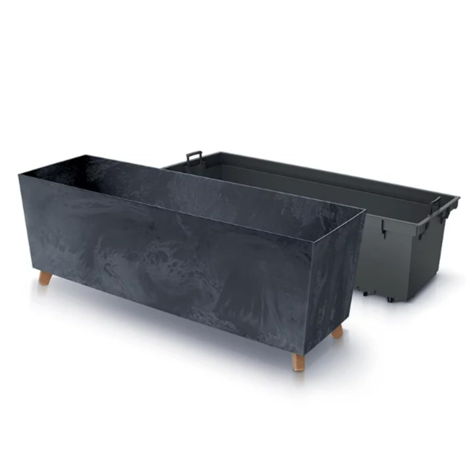 B2C Low Rectangle Concrete Planter Floor Standing Indoor Outdoor Patio Plant Pot Anthracite from B&Q