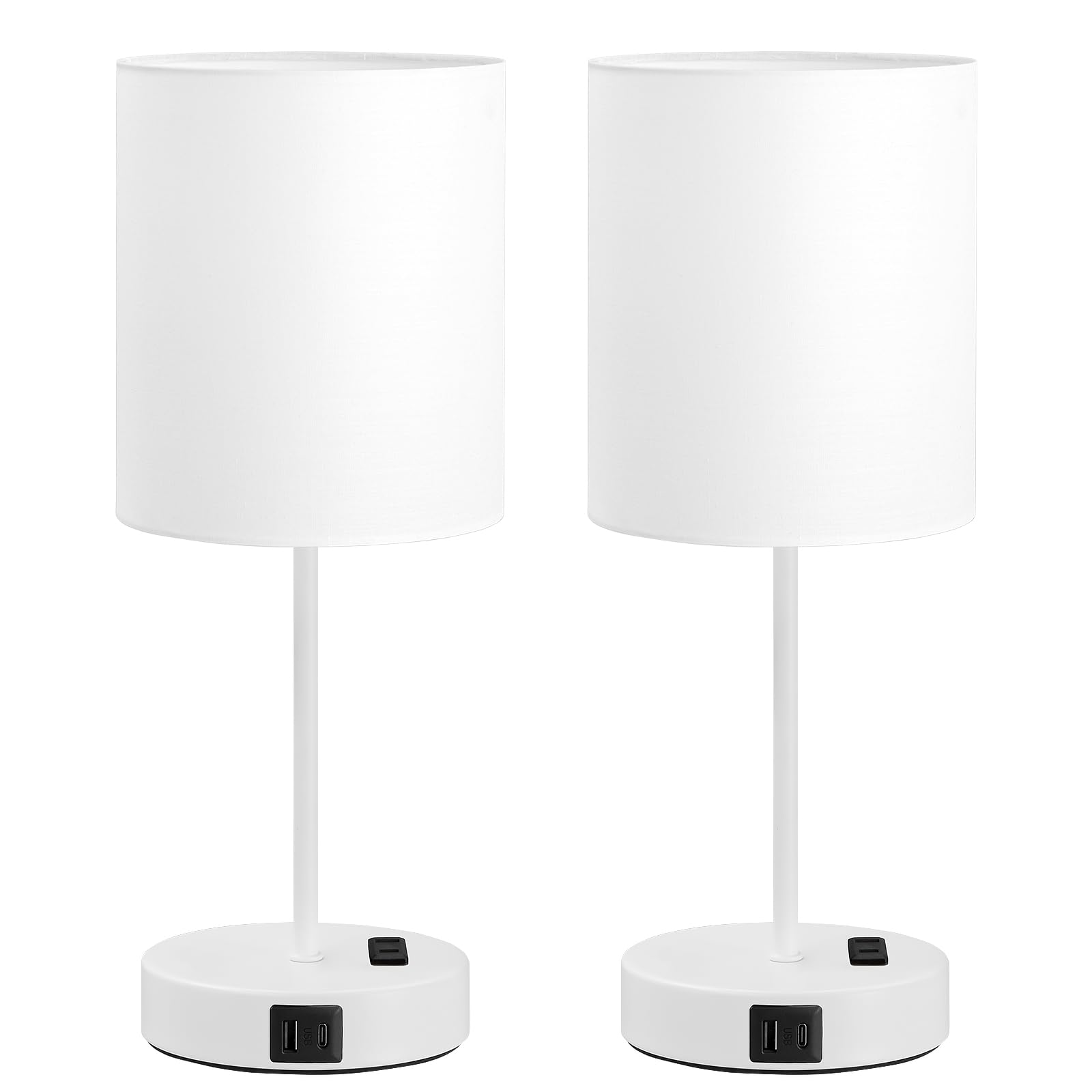 White Touch Lampen für Nachttisch 2er Set - Nachttischlampe für Schlafzimmer mit Dual-USB-Anschlüssen & AC-Steckdose, 3-Wege-Dimmbare Lampen für Wohnzimmer Jungenzimmer, Nachtlicht mit 5000K
