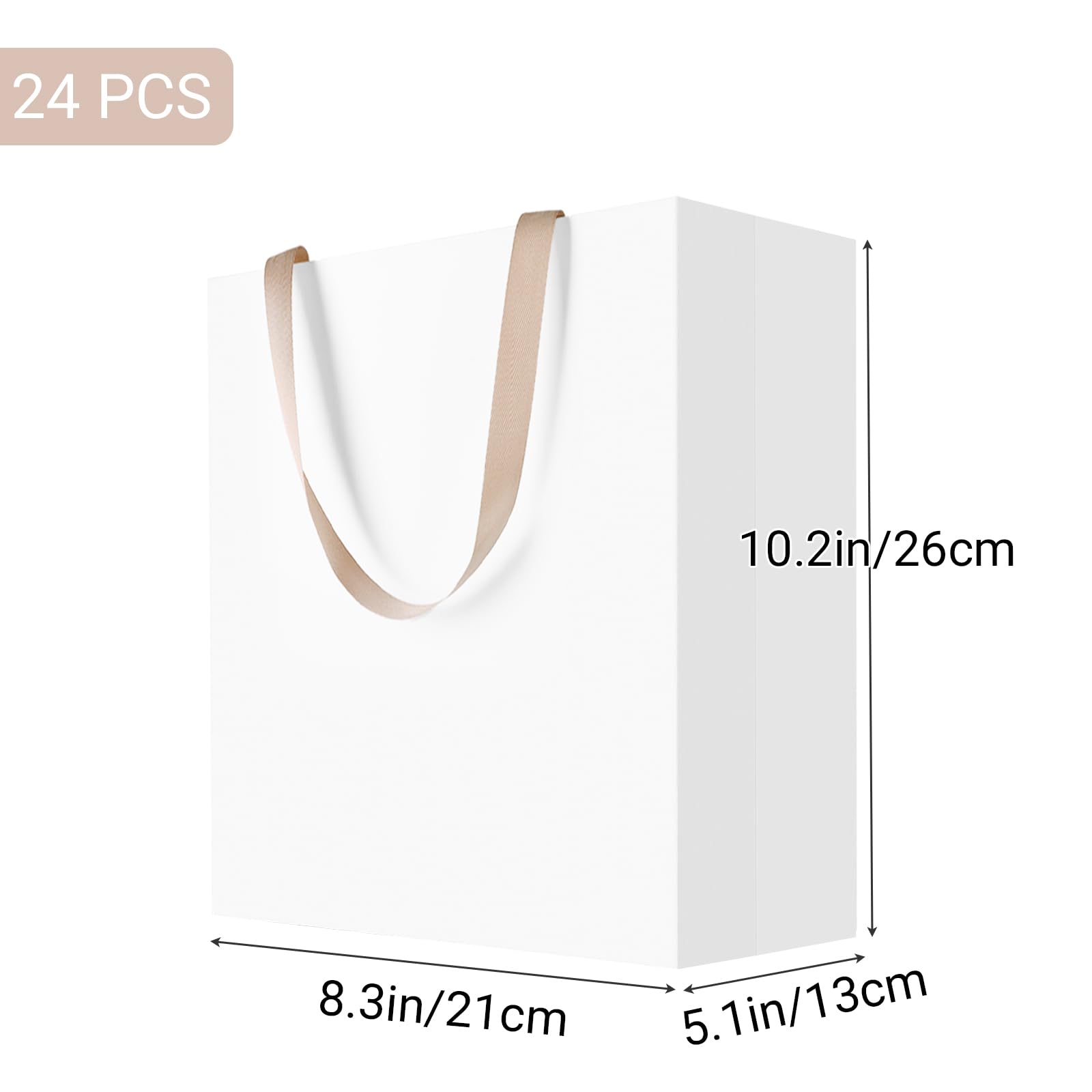 suituts Białe torebki na prezenty z uchwytami wstążkowymi 20 x 15 cm, średnie papierowe gagi, luzem, białe torby na prezenty ze wstążkowymi uchwytami, na walentynki, przyjęcie, ślub, urodziny, zakupy