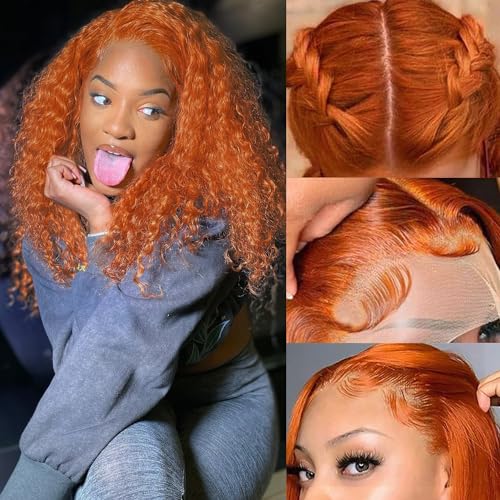 Natural Color 13x6 Deep Wave Lace Front Wigs 24 Inch+Ginger Orange 13x4 Deep Wave Lace Front Wigs 24 Inch