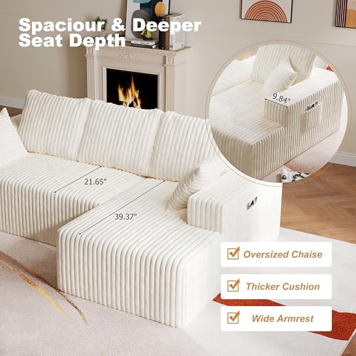 Image of 95 inch Modular Sectional Sofa - Memory Foam Sectional Couches with Deep Seat and Side Pockets,Modular Sofa Couches L-Shape Couch with Chaise, Boneless couches for living room(White, 95 inch+Right Chaise)