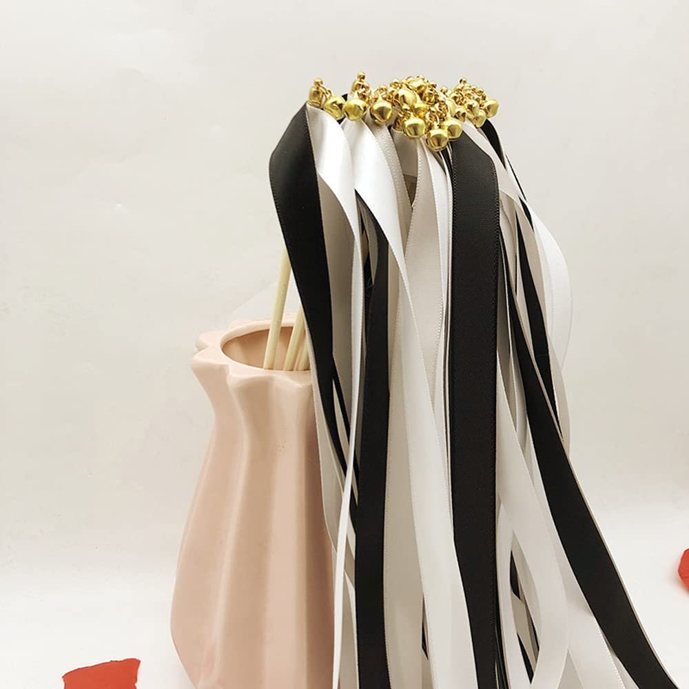 30cm/60 Stück Hochzeitsdeko für Spalier und Auszug,Romantische Dekoration, | Wedding Wands mit Glöckchen,Baender Hochzeit Stab,Hochzeitsstäbe für Feierliche Momente,Hochzeit,Party,Schwarz