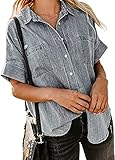 Jug&Po Women's Blouses for Women Long Sleeve Button Down Shirts Roll Up Denim Shirts (Medium, Grey)