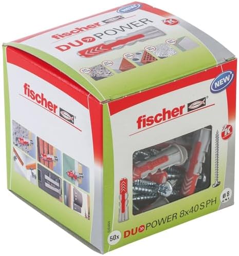 fischer DuoPower 6 x 50 S PH, Powerful Universal Plug with Panhead Screw, Intelligent 2-Component Technology for fastenings in Concrete, Bricks, Stone, Gypsum plasterboard, etc., 50 Plugs & 50 Screws