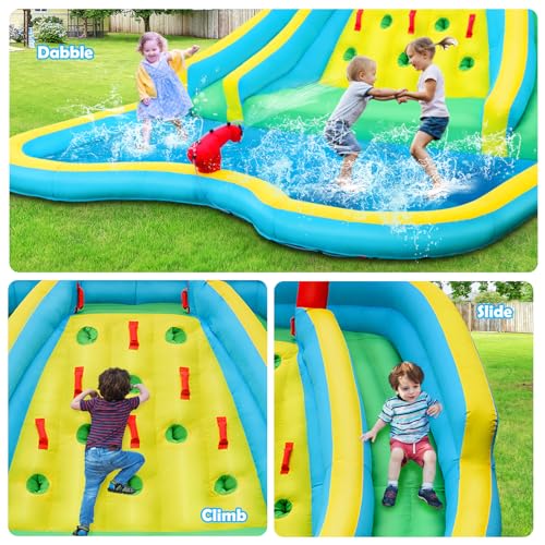 Ficha técnica LIFEZEAL Castillo Hinchable con soplador 680W para niños de 3 a 10 años Parque acuático con tobogán Doble Pared para trepar Piscina Grande con cañón de Agua 427 x 366 x 229 cm - Fernando Cortés