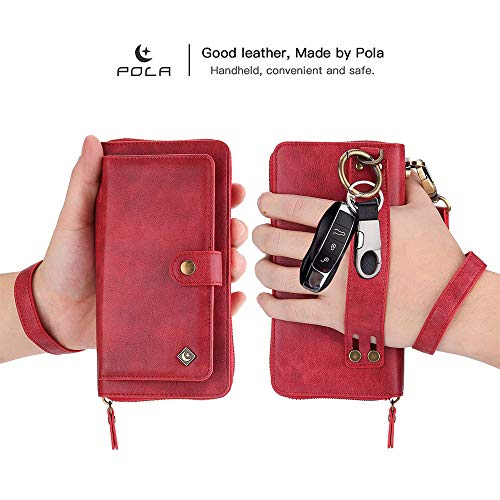 iPhone 7 Plus Wallet Case - JAZ Zipper Purse Detachable Magnetic14 Card Slots Card Slots Money Pocket Clutch Leather Wallet Case for iPhone 8 Plus/iPhone 7 Plus Red