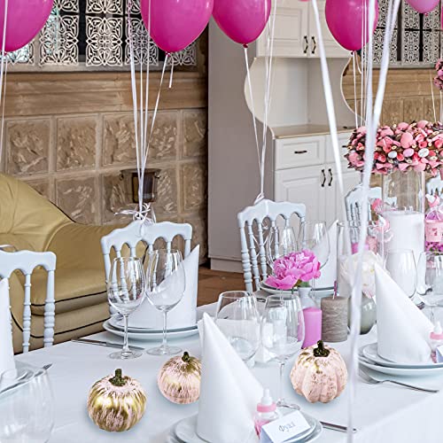 Image of Winlyn 7 Pcs Assorted Artificial Gold Brushed Pink Pumpkins Rustic Decorative Foam Pumpkins for Fall Halloween Harvest Wedding Baby Shower Tabletop Centerpiece Mantel Kitchen Decoration
