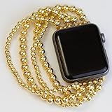 Tarnish-Proof Gold Beaded Bracelet Apple Watch Band - Durable and Stylish i Watch Band - Hypoallergenic and Waterproof - Gold Apple Watch Band - Dressy Apple Watch Bands for women (42mm/44mm/45mm)