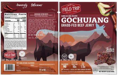 Field Trip Grass Fed Beef Jerky Variety Pack, Healthy Gluten Free Snacks, All Natural, Paleo-Friendly Meat Snacks With No Nitrates, Low Carb, High Protein Snacks, 2.2Oz Bag, 4 Pack #TOP1
