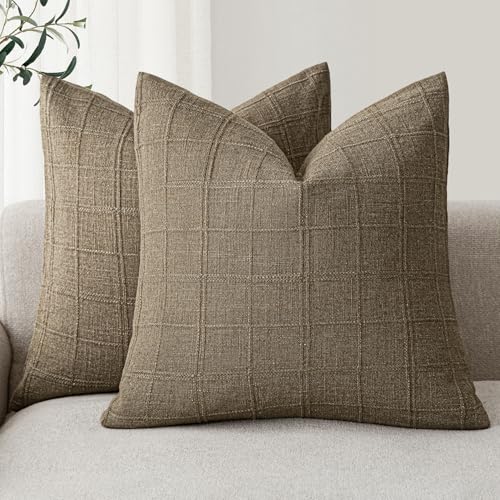 Foindtower Boho Linen Check Decorative Throw Pillow Cover 20×20 Light Brown by Foindtower - Used condition - US$21.42