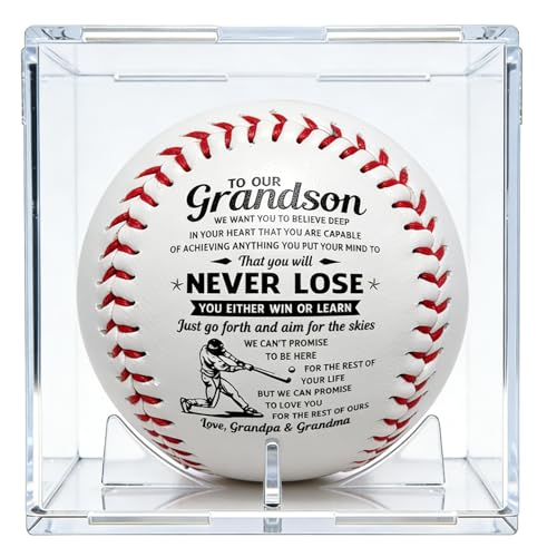 ZUDKSUY Religious Baseball Gift for Grandson, for Display Handcrafted Ornament with Acrylic Clear Box, Boys First Communion Gift, Teenage Boys Baptism Gifts, Birthday Present, Stuffers End of Season