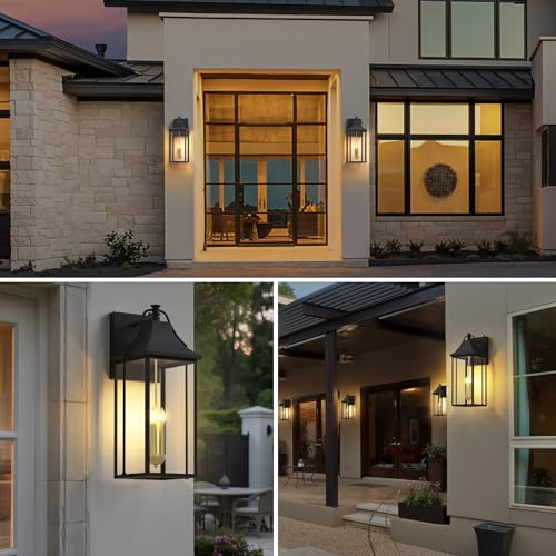 Lawyettle 𝟮𝟱-𝗜𝗡𝗖𝗛 Outdoor Wall Lights Fixtures, Large Size Dusk to Dawn Waterproof Exterior Lanterns, Modern Porch Sconce Wall Mounted with Glass, Black Outside Lights for House Patio Front Door by Lawyettle - Image 5
