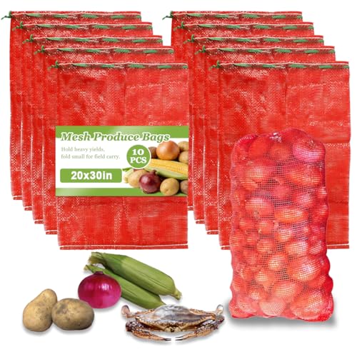 10Pcs 31'' x 20'' Extra Large Mesh Storage Produce Bags, Mesh Onion Bags, Reusable Breathable Drawstring Fresh Produce Storage Bag for Onions, Potatoes, Crawfish, Vegetables, Firew...