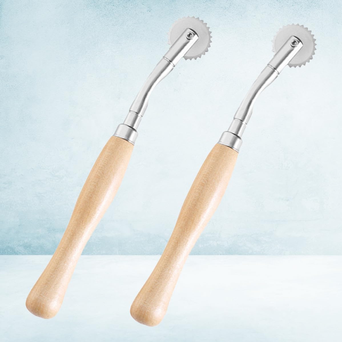 ULTECHNOVO Delimit Scribe Wheel Scanning Line Tool with Wooden Handle 2pcs Round Stainless Steel Toothed Cloth Wheel for Precise Marking for Cross-Hem and Garment Sewing