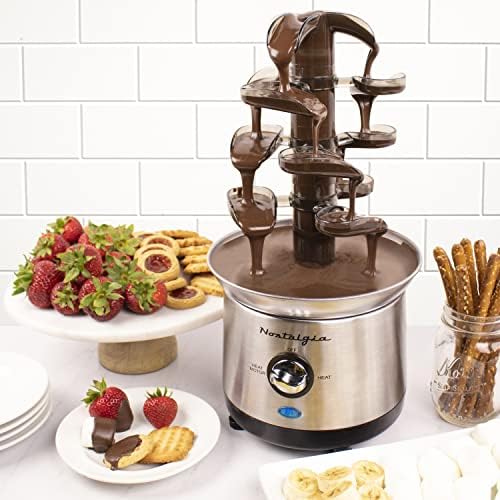 Nostalgia 4 Tier Electric Chocolate Fondue Fountain Machine for Parties - Melts Cheese, Queso, Candy, and Liqueur - Dip Strawberries, Apple Wedges, Vegetables, and More - 32-Ounce - Stainless Steel