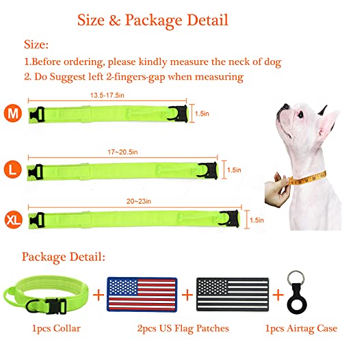 Youthbro Tactical Dog Collar With Two Us Flag Patch, K9 Military Dog Collar With 1 Airtag Case, Nylon Collar With Heavy Duty Metal Buckle For Medium Large Dogs Fluo-Green, L #TOP5