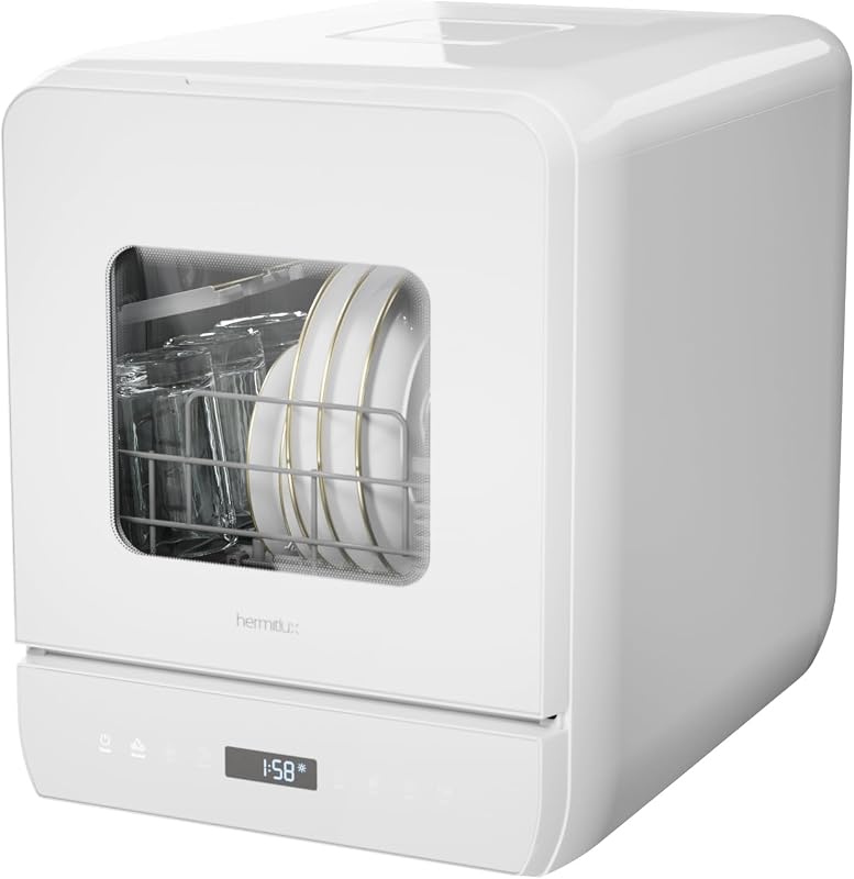Hermitlux Lavastoviglie Portatile 6+1 Programmi di Lavaggio, 5 Coperti e Serbatoio dell'Acqua da 5L