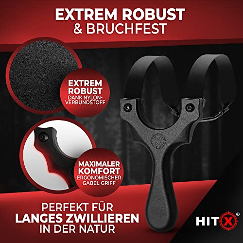 HITX® Zwille Steinschleuder Profi Bundle Set | Einfache Clip-Technik | Slingshot Schleuder mit Gummiband Extra Stark | Inklusive 300 Tonkugeln | Bundle Set mit Ersatzgummi | Alpha Clips