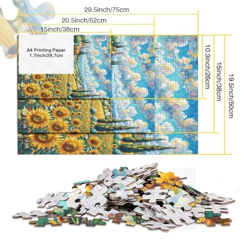 Puzzle de 1000 piezas de girasol para adultos, rompecabezas 70x50cm 6