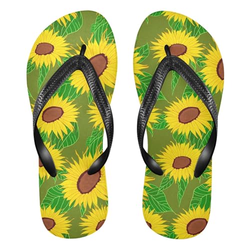 Maple Leaf Sketch Orange Sunflower Green Leaf Flip Flops for Beach Thong Sandals Anti-slip Lightweight Flat Slippers for Indoor Outdoor House
