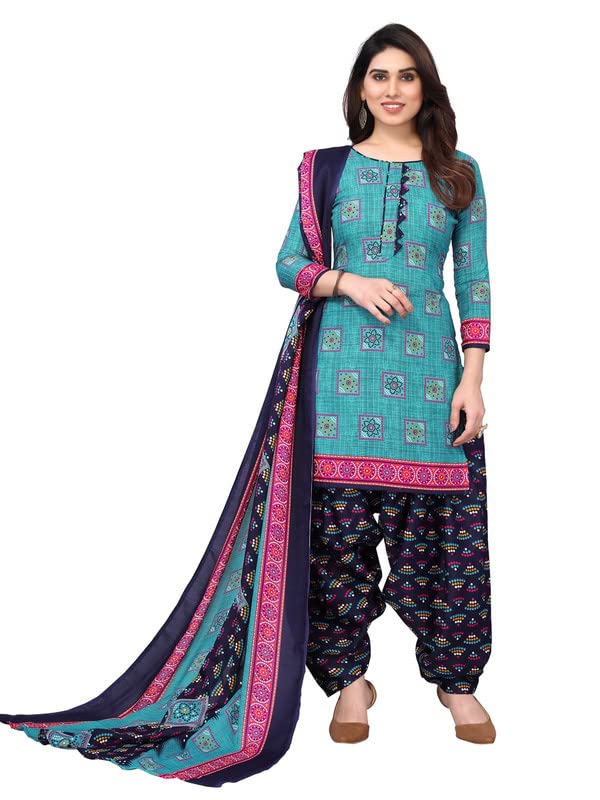 Satrani Women's Printed Poly Cotton Unstitched Dress Material(1176D1301N_Rama Blue)