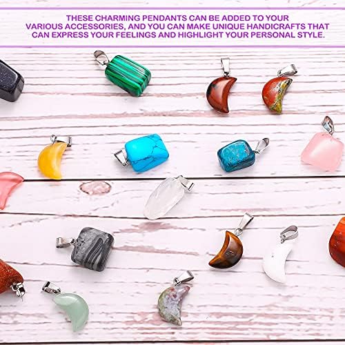 50 Items Stone Pendants Gemstone Charms Irregular Therapeutic Stone Beads Moon Form Stone Pendants Pure Gemstone Beads Quartz Charms for DIY Bracelets Necklaces Earrings Jewellery Making 3